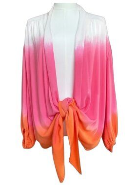 Young Fabulous & Broke Carmen Tie-Front Ombré Blouse Pink Orange M